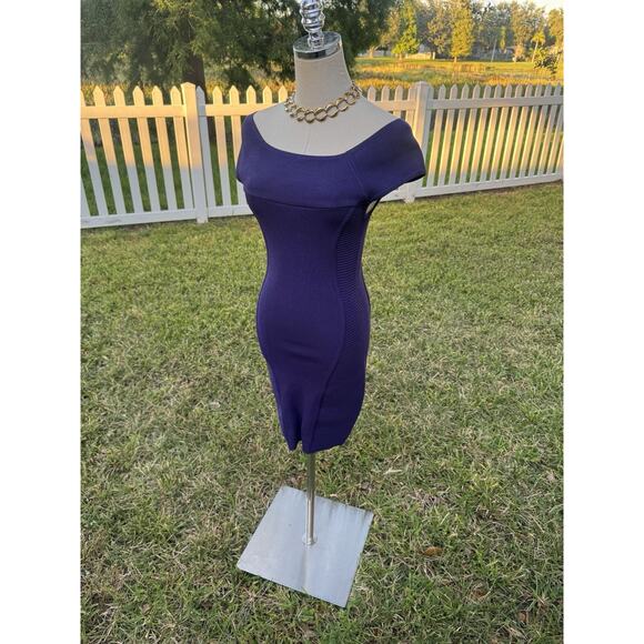 BEBE Y2K Vintage Deep Purple Bandage Mini Dress Off Shoulder Clubbing Bodycon S - Picture 7 of 16